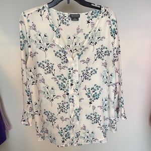 Van Heusen Floral Blouse - Cream and Blue
